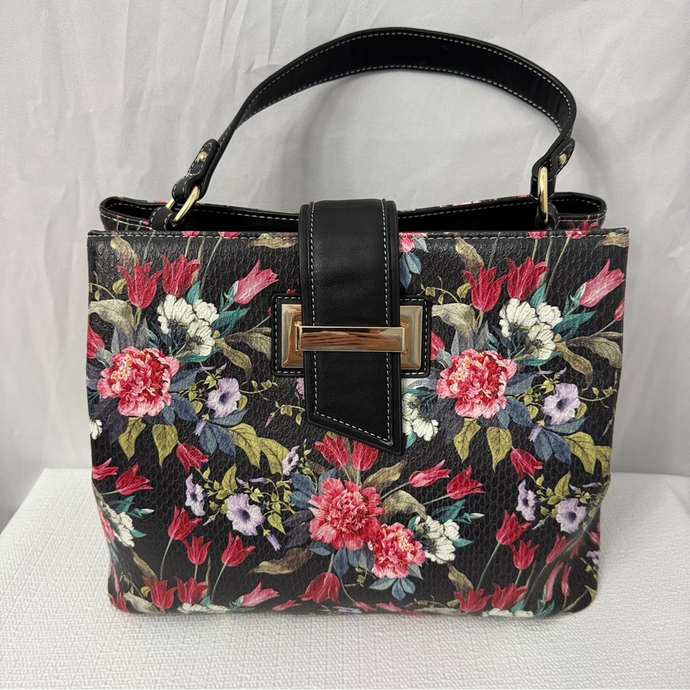 Spring Step Floral Black Shoulder Bag